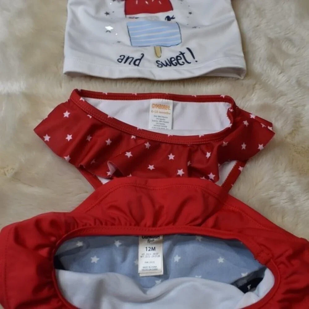 Gymboree Patriotic Bathing Suit Red white and blue 3 Piece Set -Size 6-12 Months